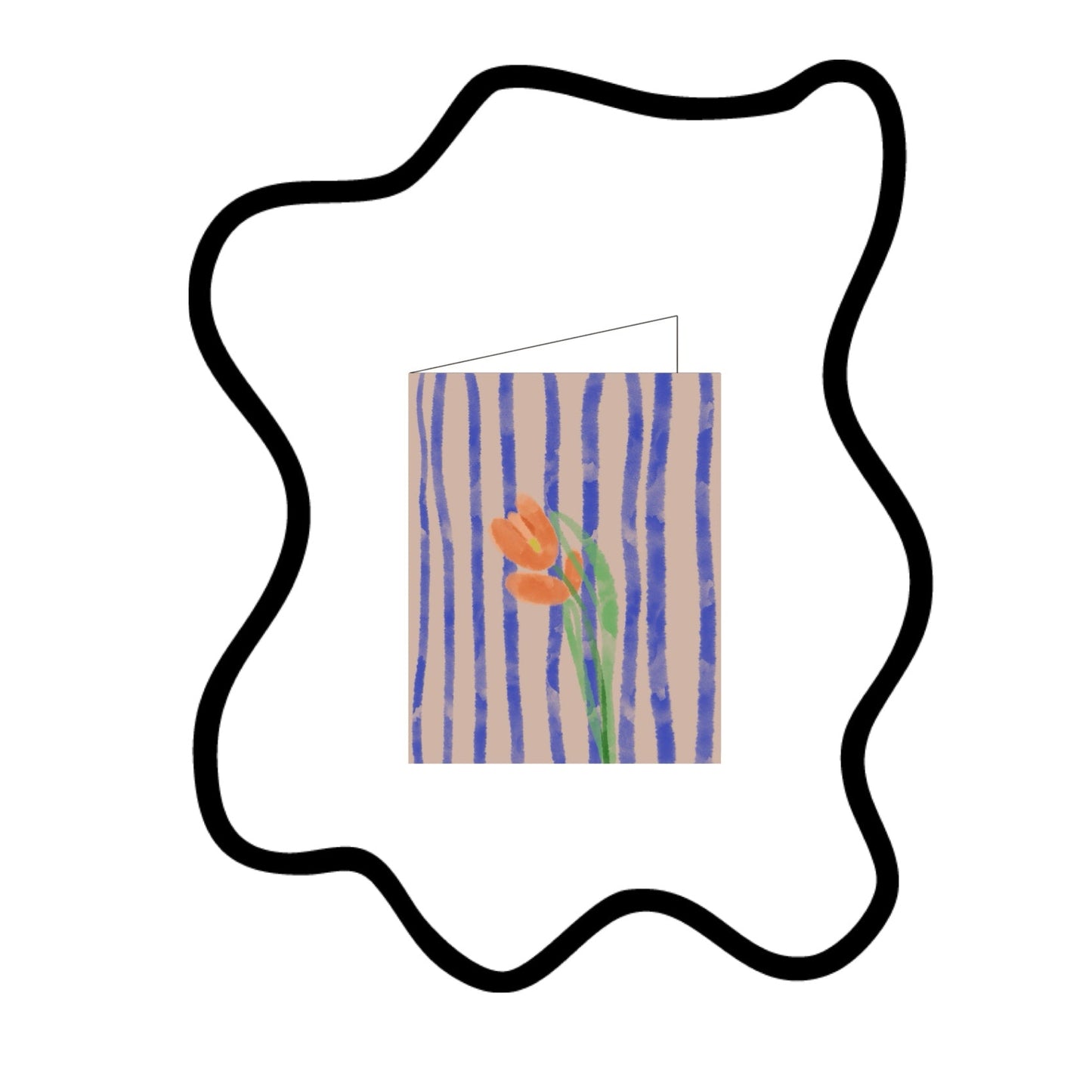 Framed artwork with a tulip design on a striped background