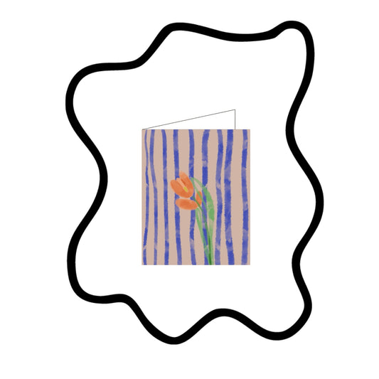 Framed artwork with a tulip design on a striped background